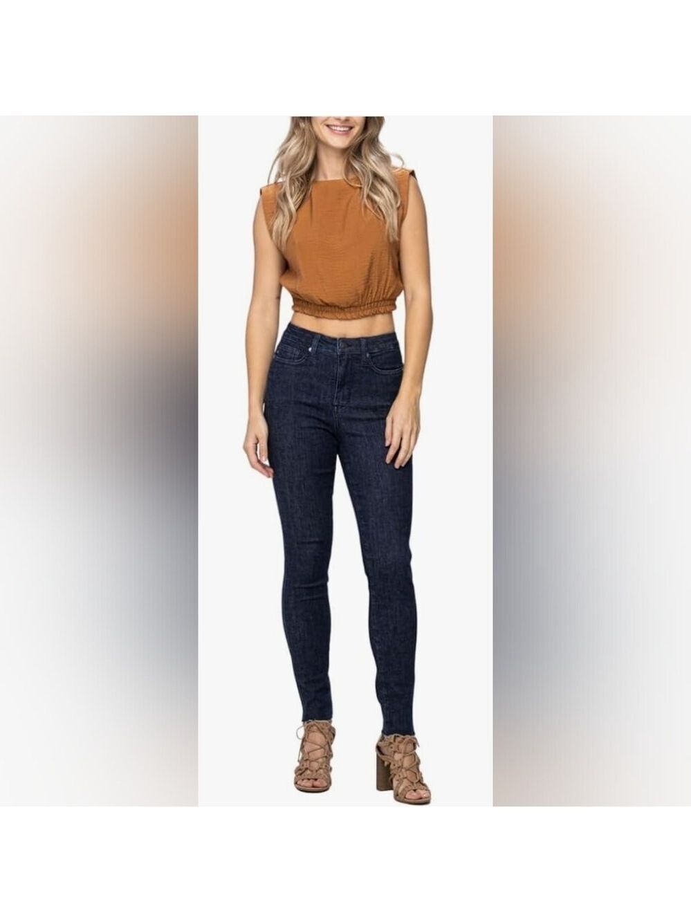 Judy Blue Women's Skinny Fit Raw Hem Tummt Control Dark Wash Jeans, 7/28